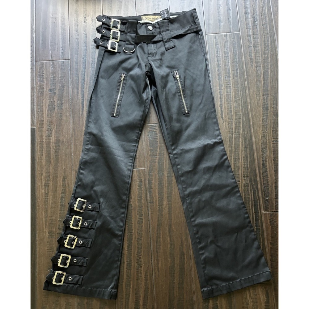 Crest Jeans Pants Juniors 5/6 Black Steampunk Grunge Buckles Zippers Y2K 90s